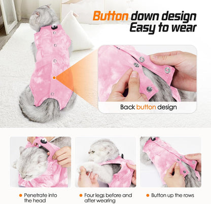 Cat Recovery Suit After Surgery, Cat Recovery Wear for Abdominal Wounds Cat Onesie Cone E-Collar Alternative,Pink L