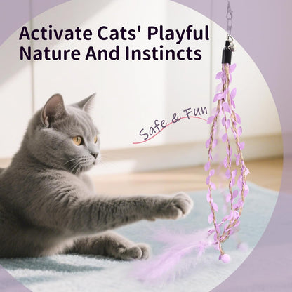 SONGWAY Cat Wand Toys for Indoor Cats - Cat Toy Set with Retractable Teaser Wand and 6 PCS Fairy Feather Toy Refills, Dragonfly Tassel Cat Toys Interactive, Purple