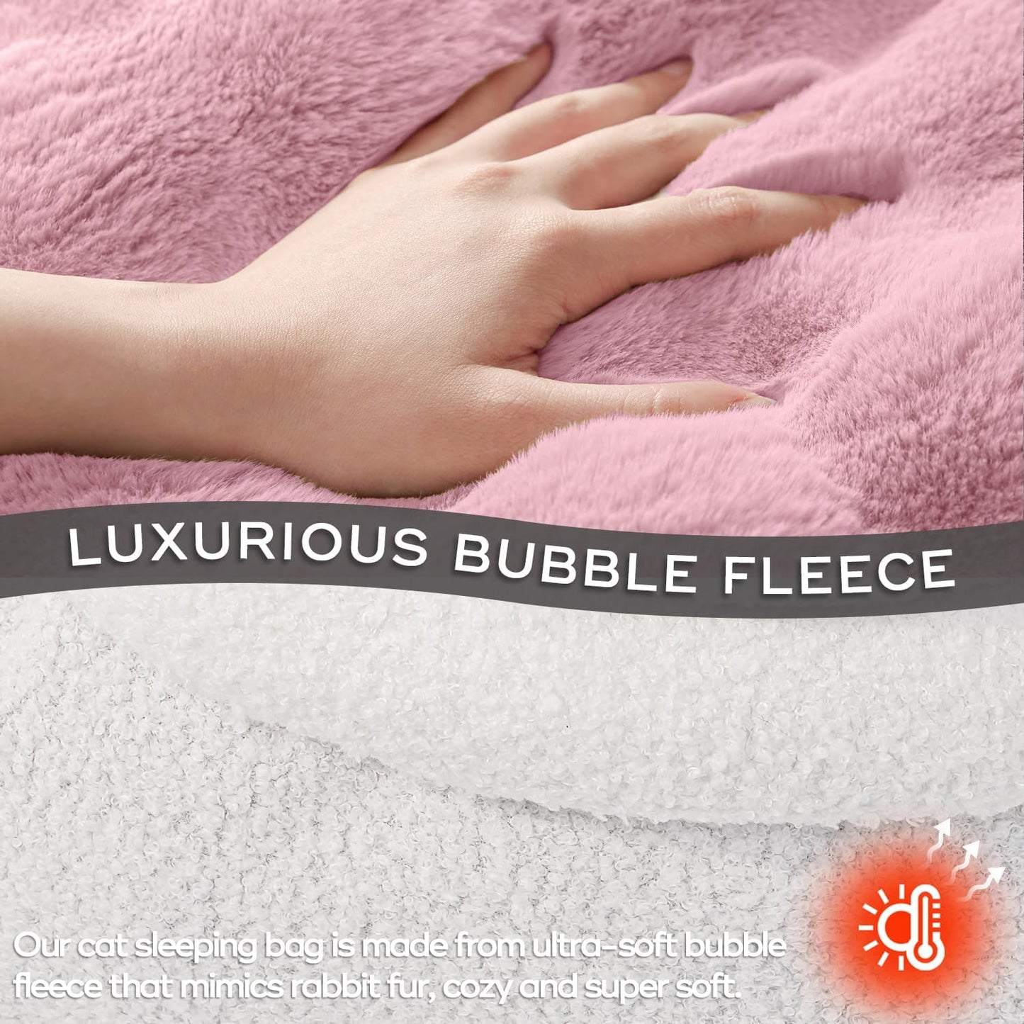 Cat Sleeping Bag for Indoor Cats Self Warming Cat Bed Fits up to 15 lbs Pets Soft Plush Warm Bed 360° Wrap Bag Washable Comfortable Pet Sleeping Bed 21" × 17" Pink