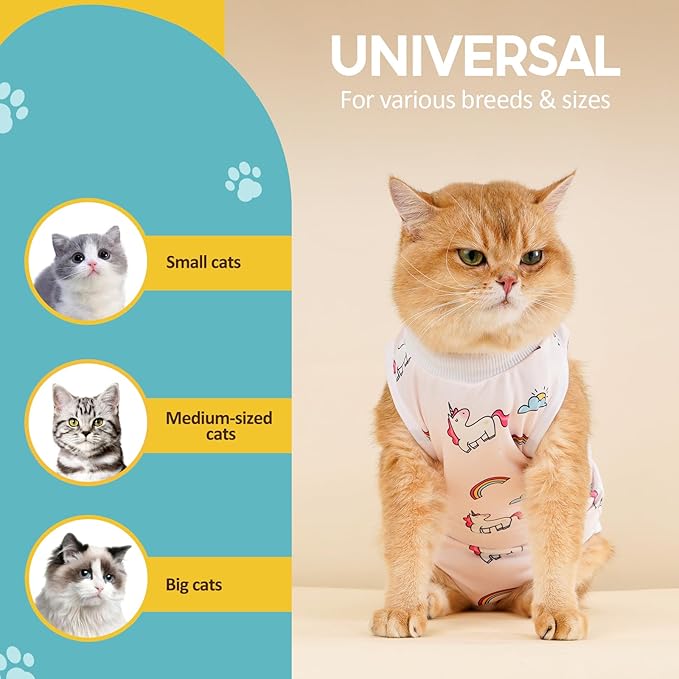 Avont Cat Recovery Suit - Kitten Onesie for Cats After Surgery, Cone of Shame Alternative Surgical Spay Suit for Female Cat, Post-Surgery or Skin Diseases Protection -Rainbow(L)