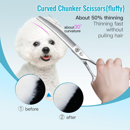 Professional Curved Thinning Scissors for Dog Grooming, 30-Degree Curvature, Japanese 440C for Trimming Dogs Cats and Other Pets face and paws (Curved Blender)