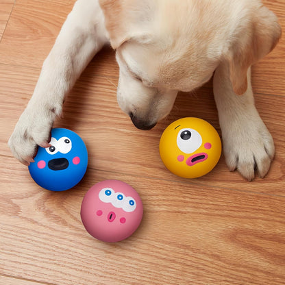 Natural Rubber Squeaker Toys for Ferret,High Elasticity Ferret Latex Squeaker Balls 3 Pack,Tough Teething Toys Big Eyes Printed Toy Ball for Small Dogs,Easy to Clean