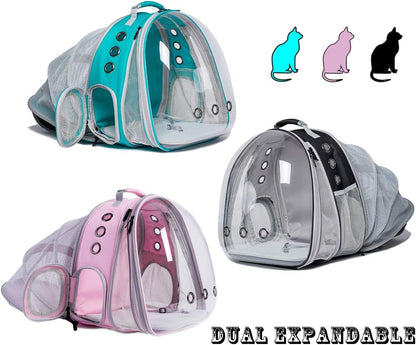 Dual Expandable Polarized Cat Backpack Carrier, Fit up to 20 lbs, Expandable Front & Back Space Capsule Polarized Bubble Pet Carrier for Large Cat and Small Dog, Pet Carrying Hiking Traveling Backpack