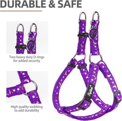 PUPTECK No Pull Dog Harness Soft Adjustable Basic Nylon Step in Puppy Vest Outdoor Walking with ID Tag, Moon Star Purple, S