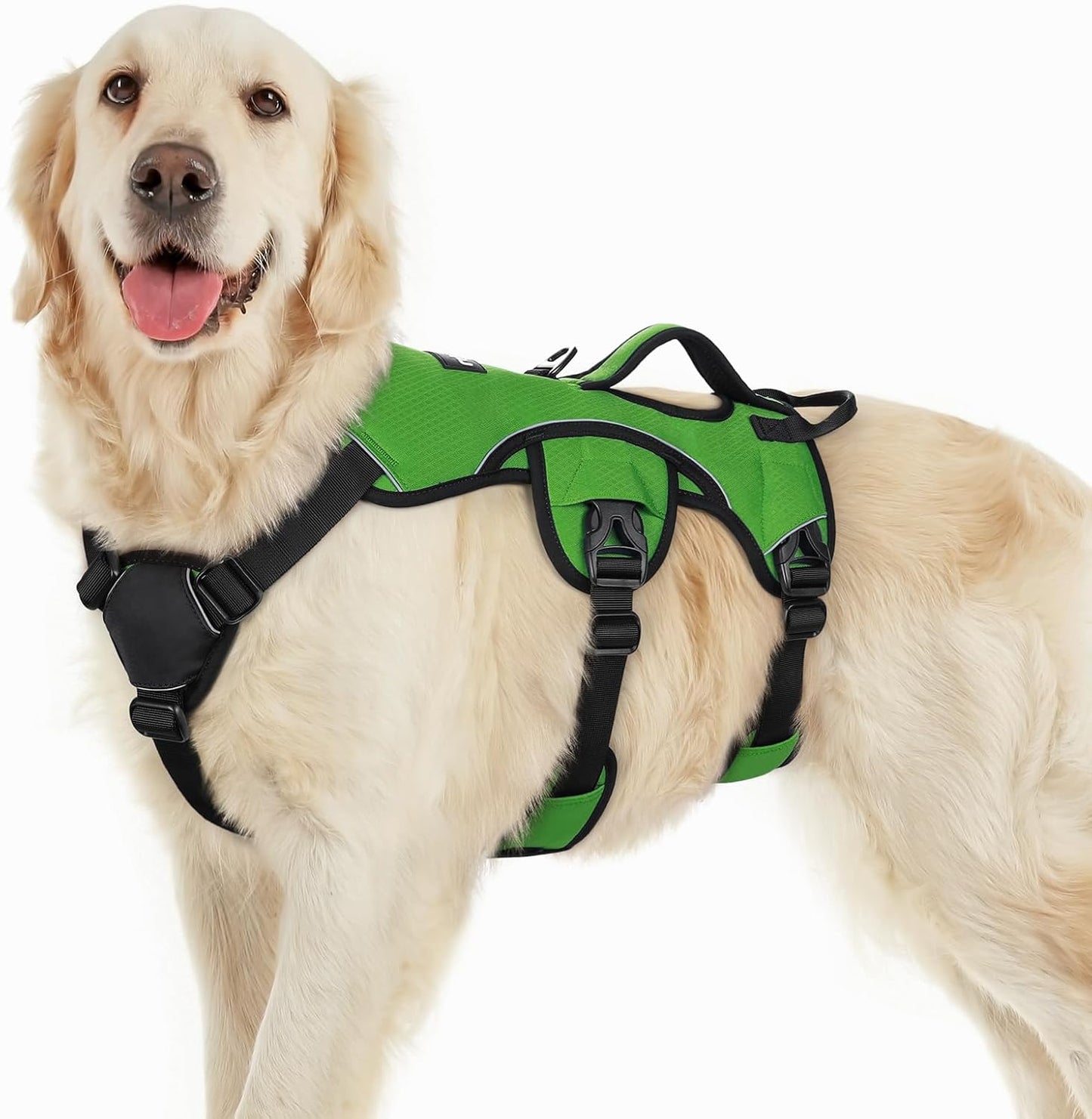rabbitgoo Escape Proof Dog Harness, Soft Padded Full Body Pet Harness, Reflective Adjustable No Pull Vest with Lift Handle and Lesh Clip for Large Dogs Walking Hiking Training, L, Green