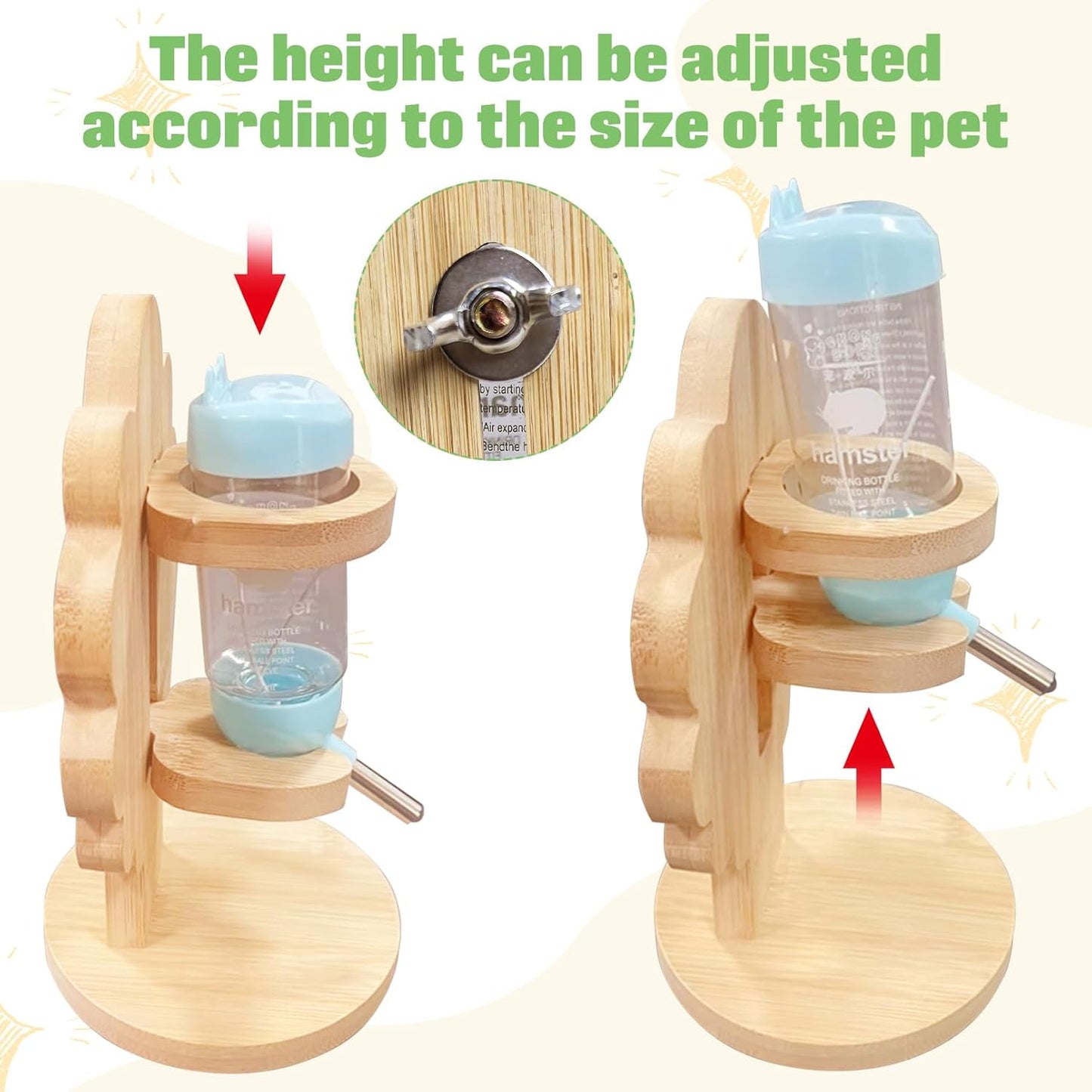 Hamiledyi Small Animal Water Bottle with Adjustable Stand & Hanging Hook - Leak-Proof Rodent Water Dispenser for Hamsters, Guinea Pigs, Gerbils(Style B)