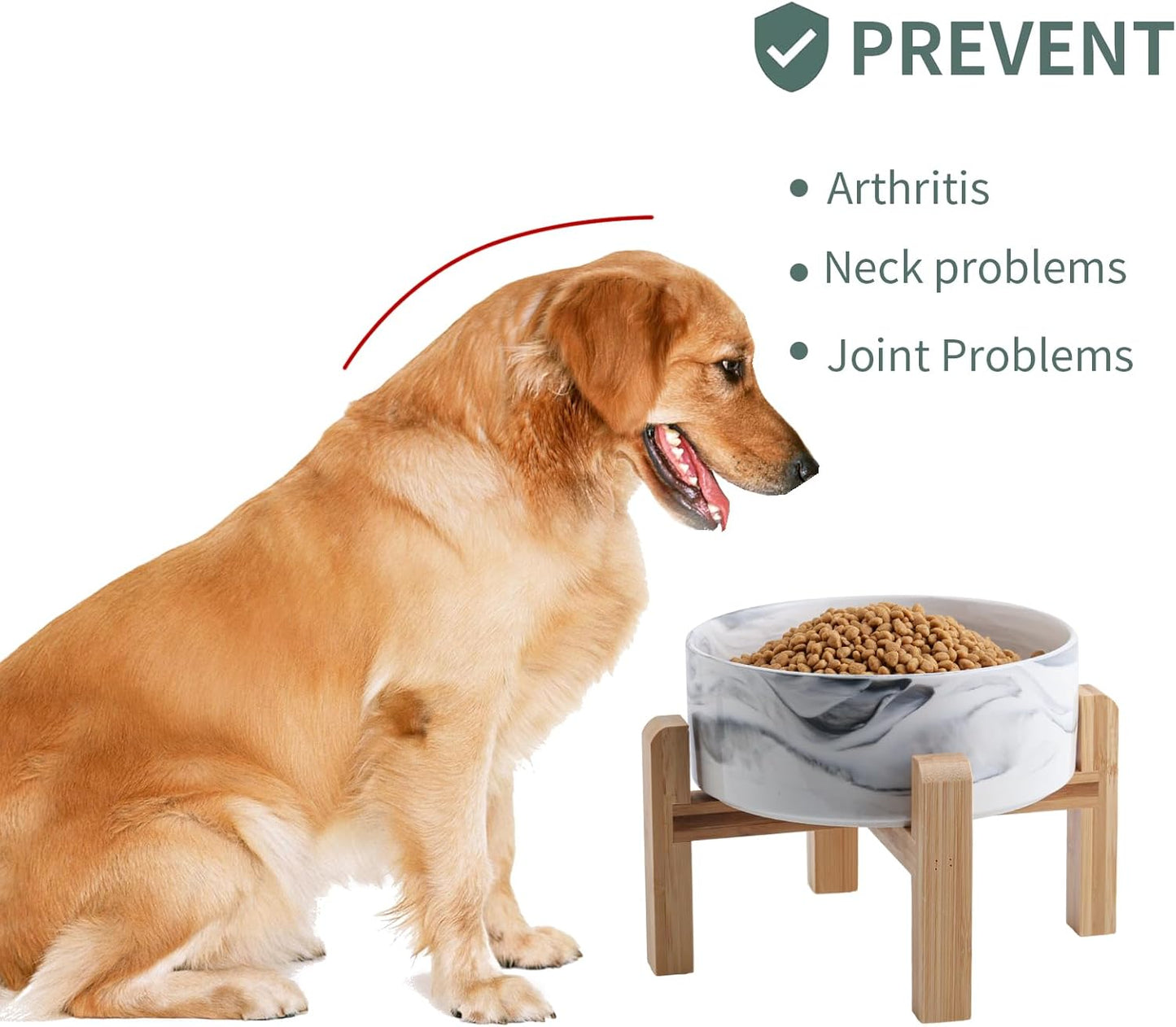 Elevated/Raised Dog Bowl Ceramic for Small Medium Sized Breed,Dog Food Water Bowl with Stand,6 in 3.6 Cups Non Slip Heavy Weighted Marble Grey