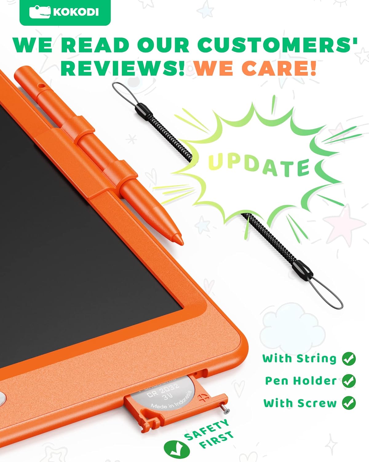 KOKODI LCD Writing Tablet, 10 Inch Colorful Doodle Board Drawing Tablet, Erasable Reusable Electronic Drawing Pads, Educational and Learning Toy for 3-6 Years Old Boy and Girls