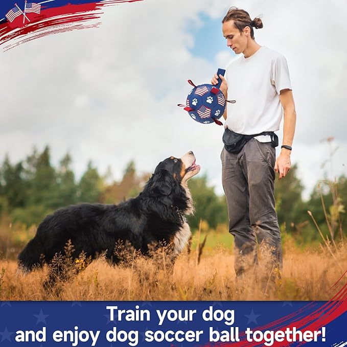 QDAN Dog Toys, Soccer Ball with Straps, Durable Dogs Balls for Extra Large Breeds, Beach Pool Water Toy, Dog Birthday Gifts, Herding Balls (9 Inch)