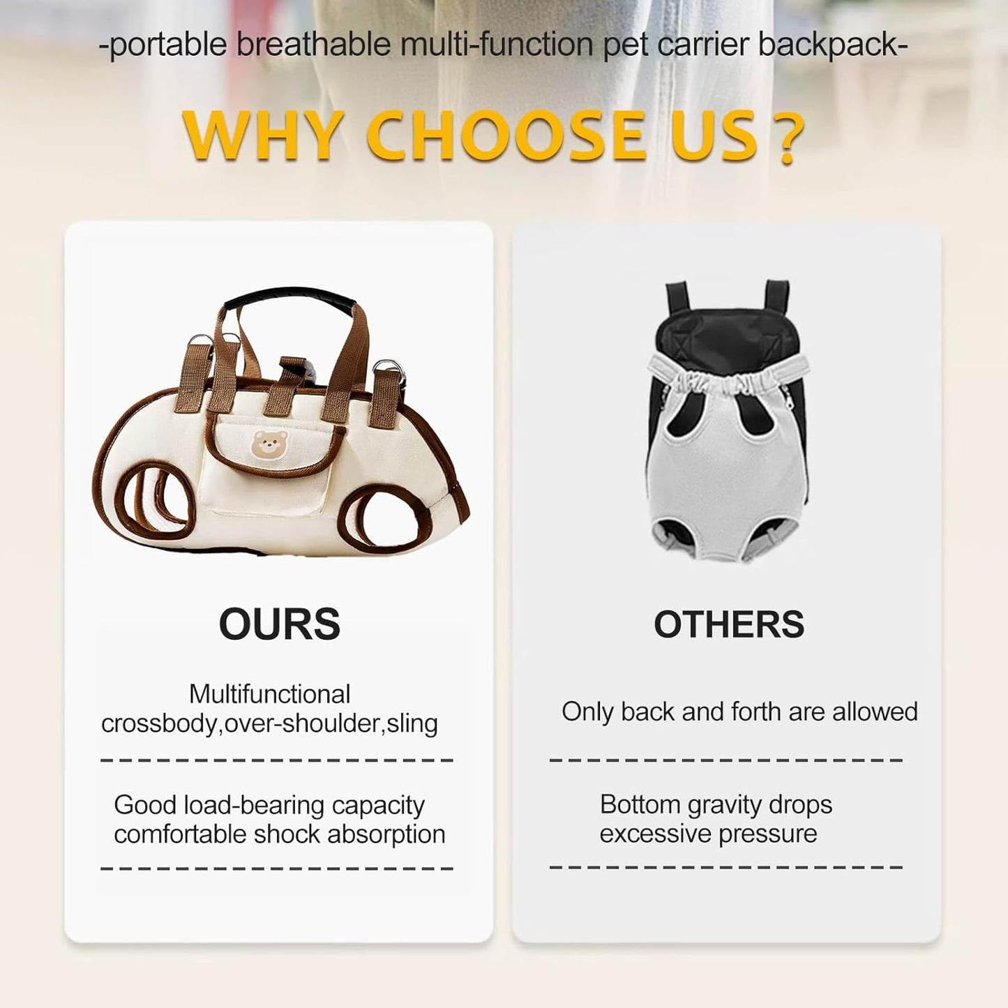 Snuggle Sling Dog Carrier, Adjustable Full Body Lift Harness for Small Dogs and Cats, Portable Breathable Pet Carrier Backpack with Hands-Free Shoulder and Treat Bag(Small)