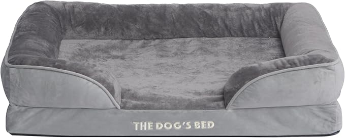 The Dog’s Bed, Orthopedic Standard Foam Waterproof Dog Bed with Standard Support, Large Silver Grey Plush, Waterproof, Supportive Dog Bed with Replaceable Covers