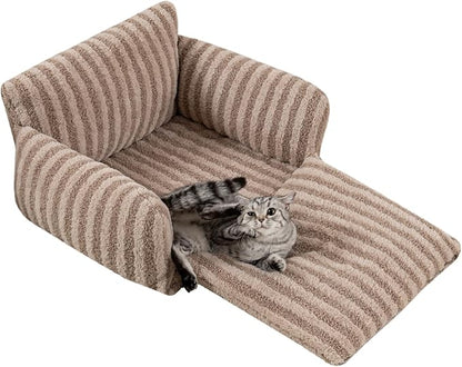 Hollypet Cat Bed Fluffy Plush Mutifuctional Double-Layer Soft Pet Couch Orthopedic Sofa Nest Beds for Small Cats and Dogs, Khaki (25x20x13 inch)
