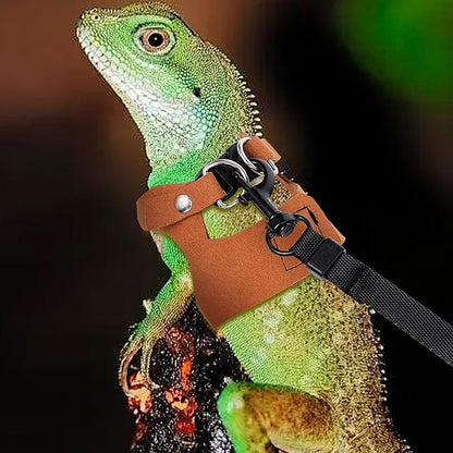 3 Pack Adjustable Harness and Leash Set Soft Leather Lizards Harness Small Animal Traction Rope Strap Bearded Dragon Lizard Training Walking Vest for Reptiles Squirrel Lizard Chinchilla