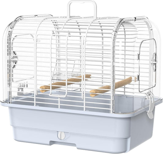 Travel Bird Carrier Cage,Transparent Parakeet Cage,Small Portable Bird Cage with Feeder Cups & Standing for Canaries Budgies Lovebirds Conures Cockatiels