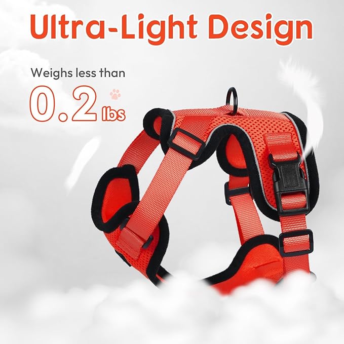 Dooradar Cat Harness and Leash Set, Escape Proof Safe Adjustable Kitten Vest Harnesses for Walking, Easy Control Soft Breathable Mesh Jacket with Reflective Strips for Cats, Reddish Orange, S