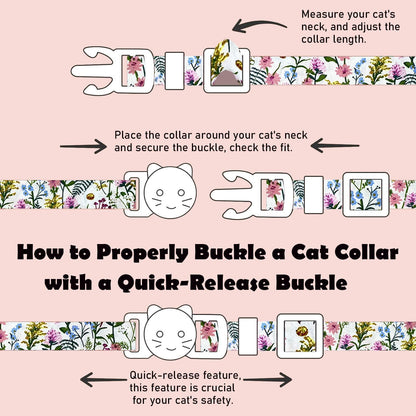 2 Pack Cotton Breakaway Cat Collars Set with Bell and Flower Pendant, Cute Floral Fruit Patterned, Adjustable 7.5-11Inch, Include A Mouse Toy Gift