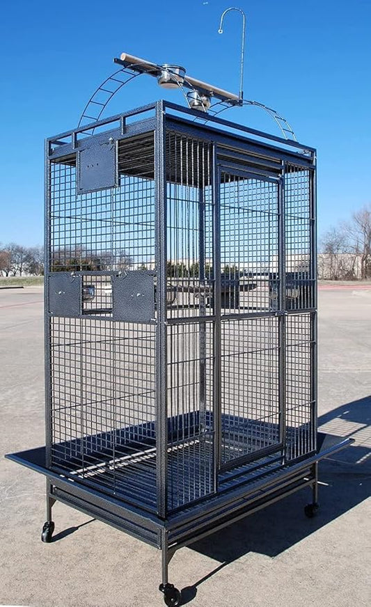 Large Elegant and Durable Play Top Bird Cage Parrot Finch Macaw Cockatoo Bird Wrought Iron Cage (Black Vein)