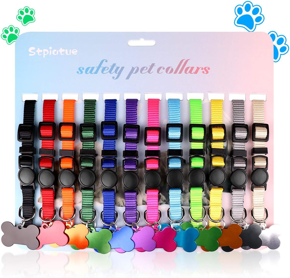 Upgraded Puppy Collars for Litter Puppy ID Collars Whelping Supplies Soft Nylon Breakaway Coloured Collars with 12 ID Tags and 6 Record Keeping Charts(M)