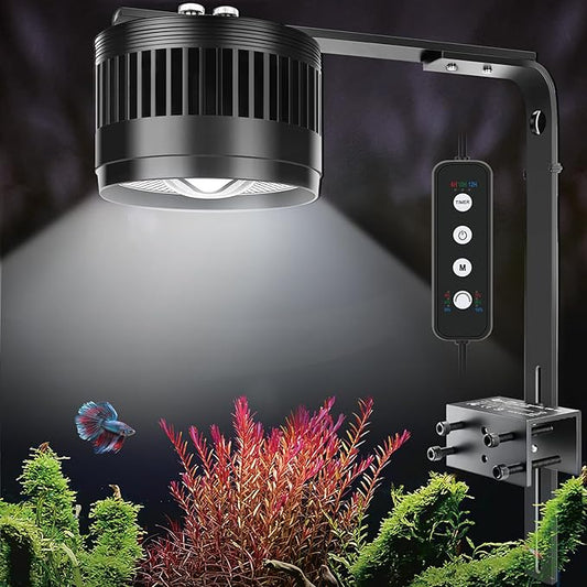 AQQA Aquarium Clip-On Stream Light with Controller, LED Fish Tank Light with 3 Modes (White/RGB/Full Spectrum), Timer & 6 Brightness Levels, Adjustable Clamp for Freshwater Plants Fish Tanks 80W