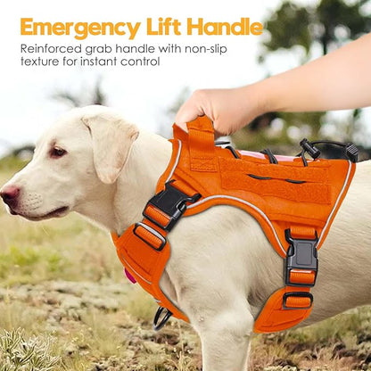 Heavy-Duty Tactical Dog Harness for Large Dogs, No Pull Adjustable Reflective Pet Vest with Molle System, K9 Military-Grade Control for Service Training, Outdoor & 10+ Breeds, Orange, Large