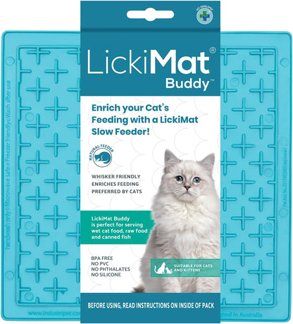 LickiMat Classic Buddy, Cat Slow Feeder Lick Mat, Boredom Anxiety Reducer; Perfect for Food, Treats, Yogurt, or Peanut Butter. Fun Alternative to a Slow Feed Cat Bowl or Dish, Turquoise