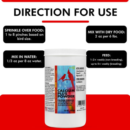 Morning Bird Calcium Plus Powder for Birds 16 oz – Calcium Supplement with Vitamin & Protein Powder – Supports Bone Health, Muscle Function & Digestive Balance – Easy-to-Mix Calcium Formula