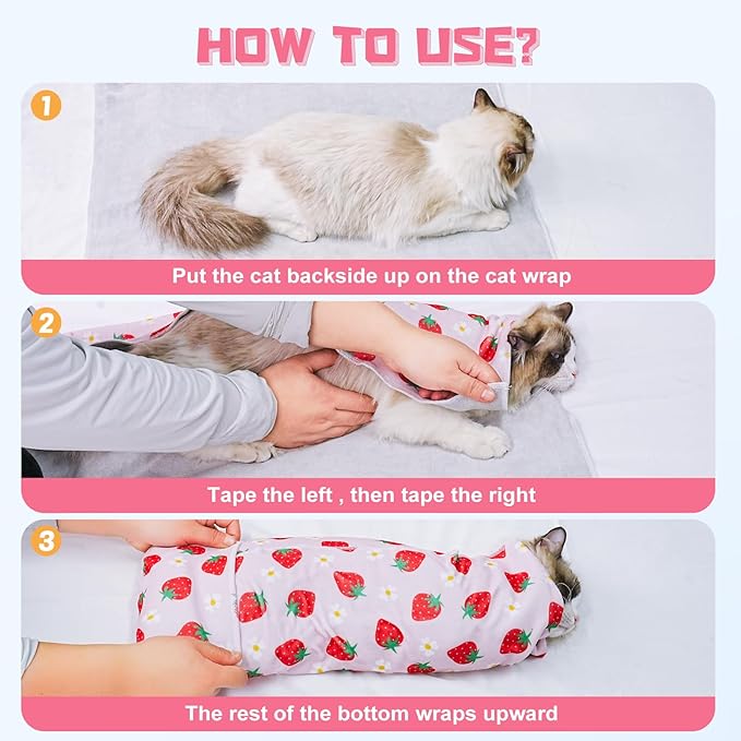 Supet Cat Wrap for Cutting Nails, 2025 Self-Adherent Cat Grooming Wrap, Anti-Escape Calming for Medicine, Nail Clipping, Teeth Brushing, Ear Cleaning