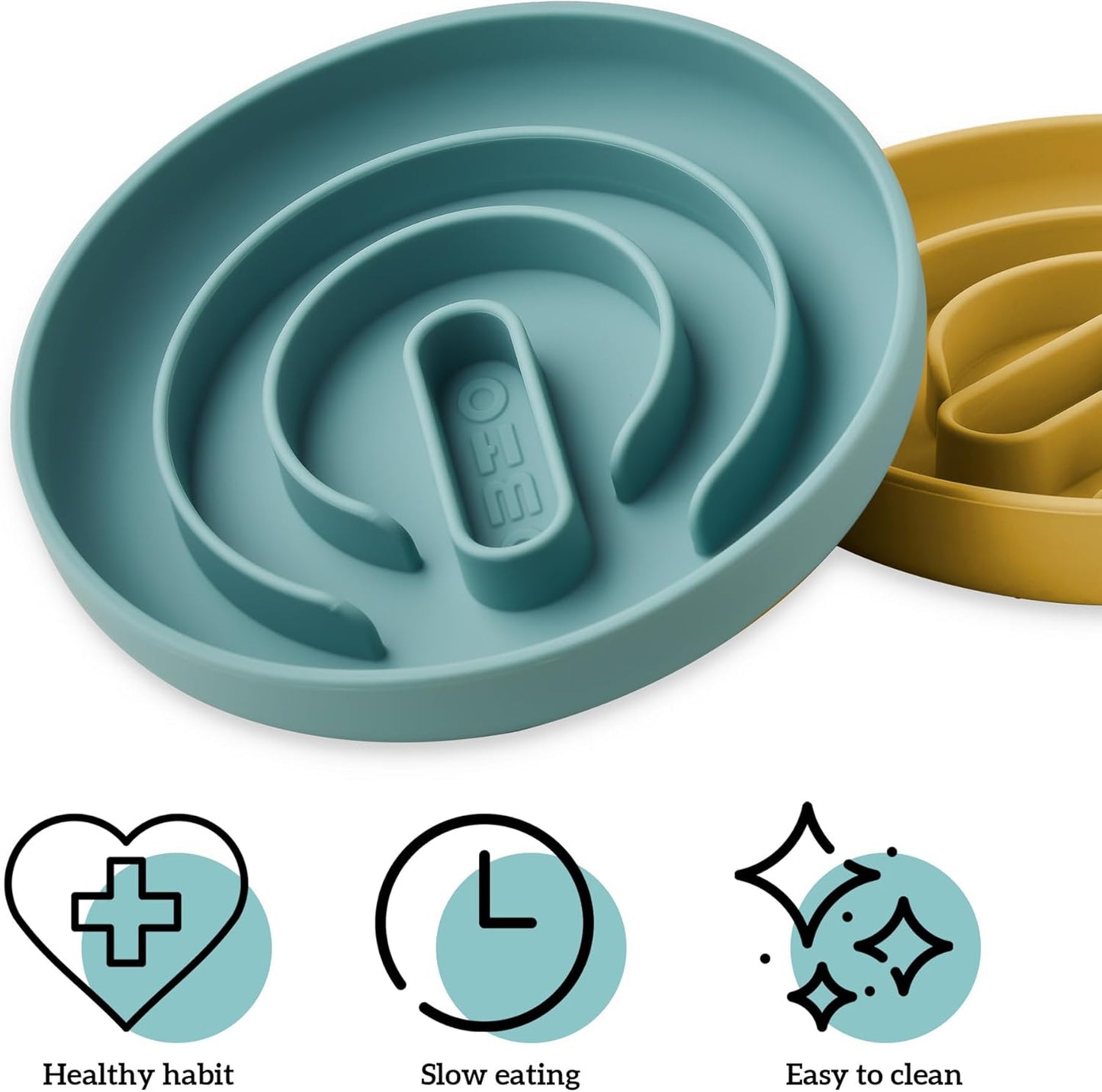 OHMO Slow Feeder Dog & Cat Bowl, Non-Slip with Suction Cup, Food-Grade Silicone, Anti-Choking & Anti-Bloat (Light Blue, M-Infinite, 7.3")