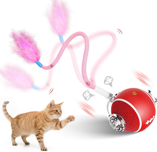 Interactive Cat Toys for Indoor Cats,3 Modes Electric Moving Cat Ball with Feather Tail,800MAH Large Capacity & Low Noise,Automatic Kitten Toys for Bored Indoor Adult Cats