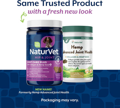 NaturVet Hemp Advanced Joint Health Dog Supplement Plus Hemp Seed – Helps Support Joint Health in Dogs – Includes, Collagen, Glucosamine, MSM, Chondroitin, Omegas – 60 Ct.