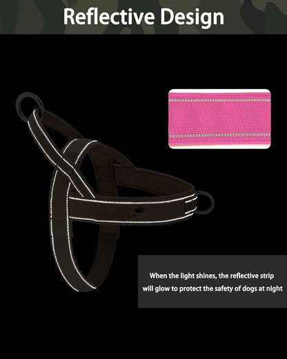 No Pull Dog Harness Pink for Small Medium Large Sized Dog, Reflective Escape Proof Adjustable Dog Harnesses with 2 Patch, XL