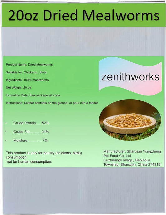 20oz Dried Mealworms – High Protein, All Natural Non-GMO Treats for Chickens,Birds,Reptiles