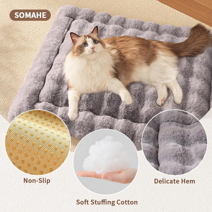 Cat Beds for Indoor Cats Plush Pad Mat with Non-Slip Bottom Faux Fur Soft Kitten Bed for Carriers/Floor/Couch Dog & Puppy Washable 23 x 15 Inch Medium Grey
