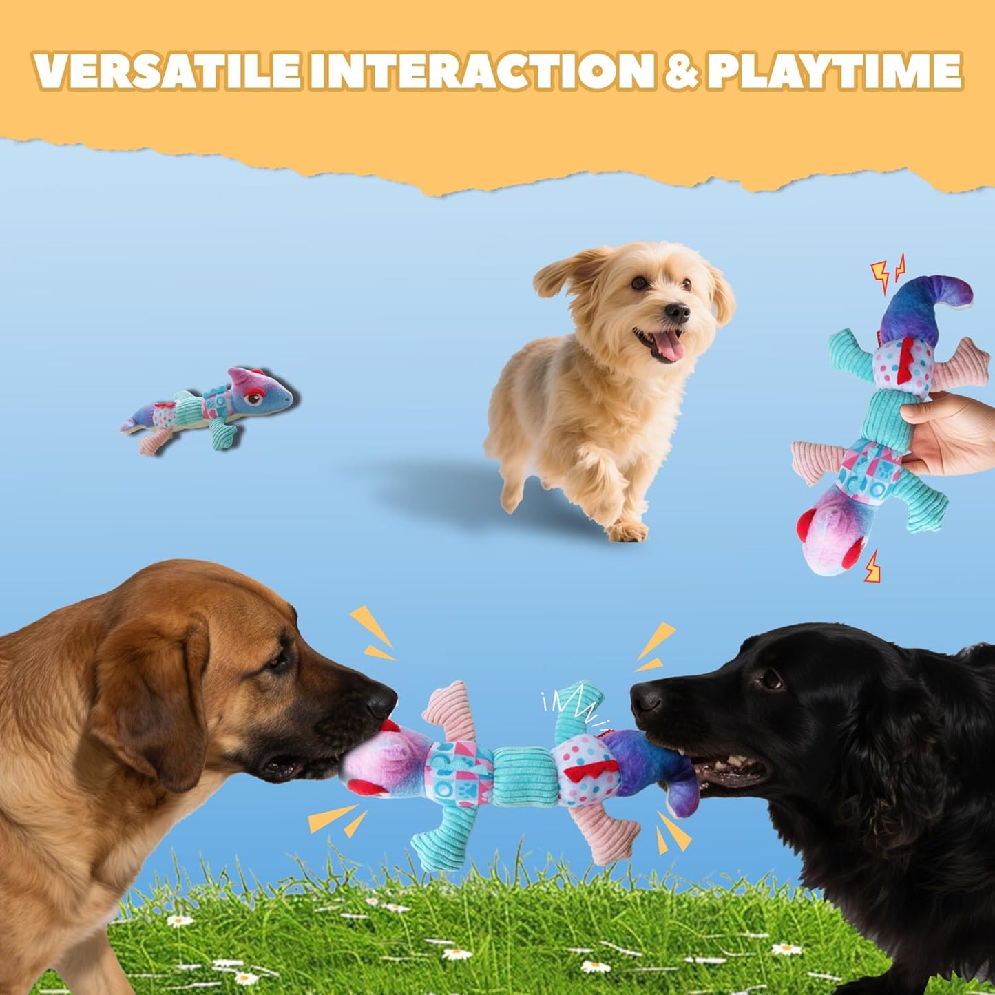 Squeaky Dog Toys Stuffed Plush Pet Toy, Eliminates Boredom for Small Medium Breed, Chewing and Playing Tug of War to Keep Them Busy (Chameleon)