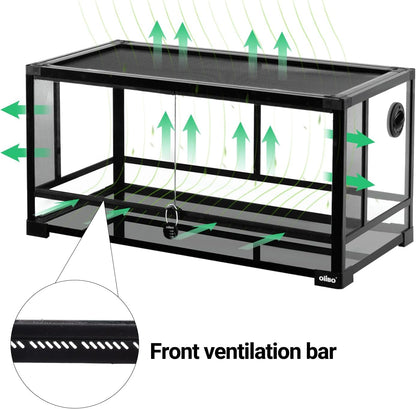 OIIBO Glass Reptile Terrarium, 32"x16"x16" Bearded Dragon Tank with One-Hand Opening Front Doors, Top and Front Ventilation, Reptile Lounge Habitat for Bearded Dragon Ball Python Snake Gecko