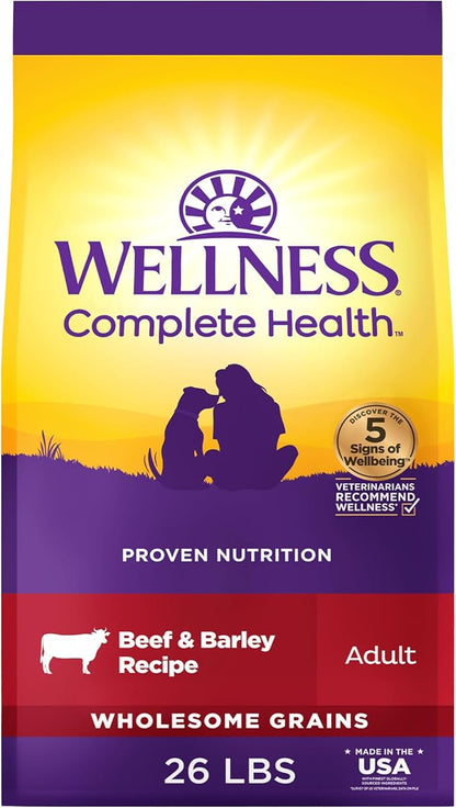 Wellness Complete Health Dry Dog Food, Wholesome Grains, Natural, Beef & Barley Recipe, (26-Pound Bag)