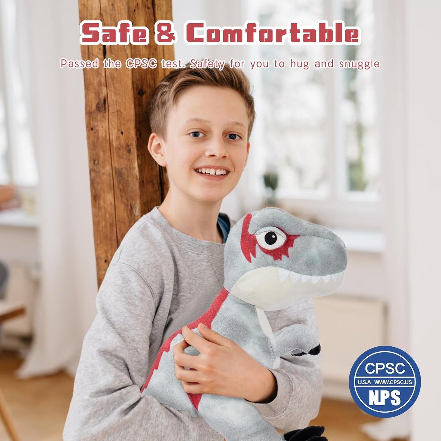 Tezituor 20-Inch Big Standing Dinosaur Stuffed Animal with Weighted Feet, T-Rex Stuffed Dinosaur Plush Toy for Boys & Dino Lovers, Giant Velociraptor Dino Plush for Christmas, Birthday, Party