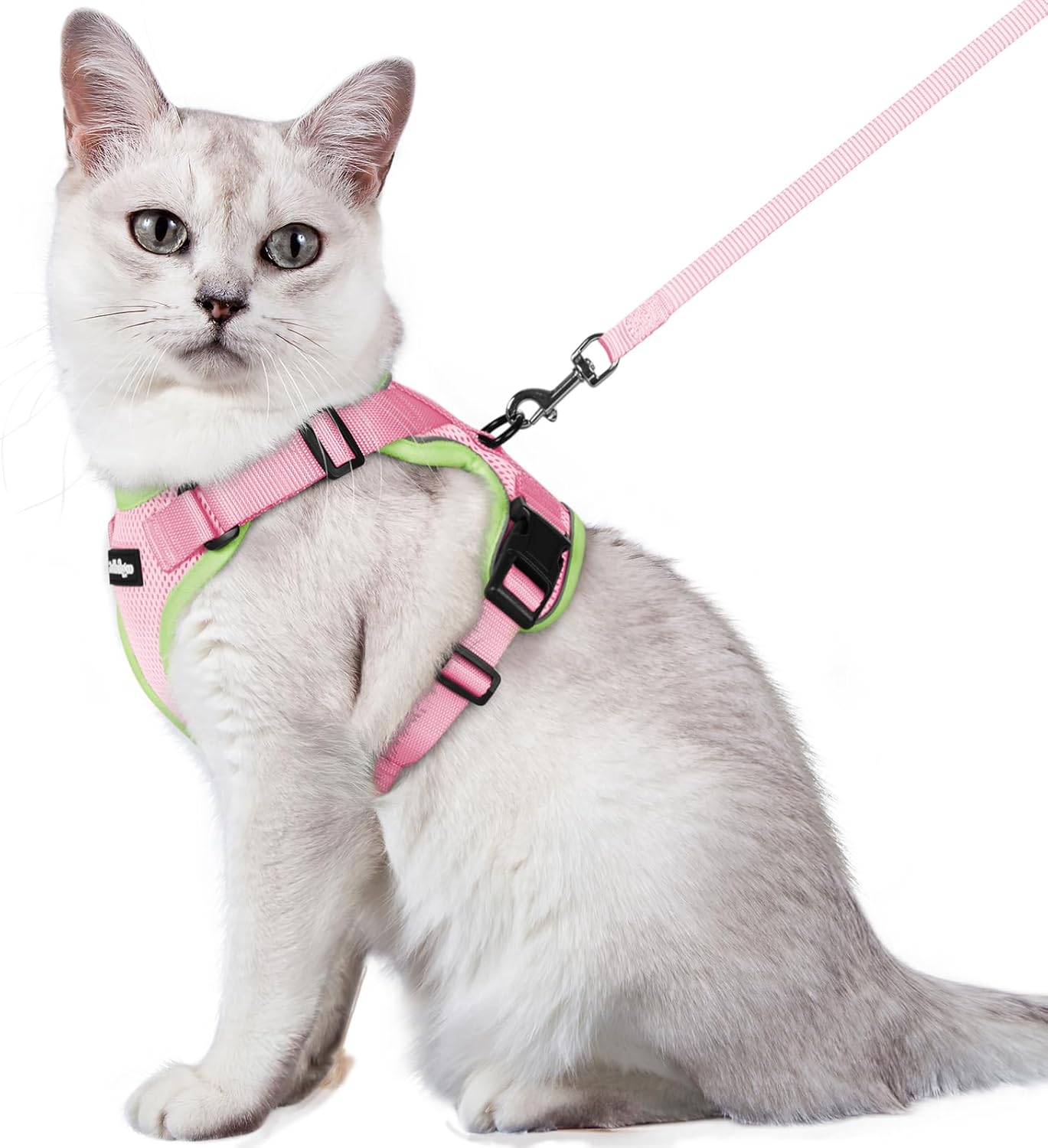rabbitgoo Cat Harness and Leash for Walking, Escape Proof Soft Adjustable Vest Harnesses for Cats, Easy Control Breathable Reflective Strips Jacket, Green&Pink, M
