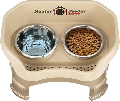 Neater Feeder Deluxe Mess Proof Dog Bowls Elevated Medium Sized Dogs (19-40 lbs) Made in USA, No Spill Raised Dog Food Bowl Stand w/Leg Extension, Stainless Steel Food and Water Bowl Set, Cappuccino