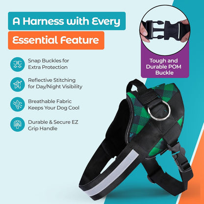 Joyride Basic Essential Dog Harness 1.0 - Small, Medium, Large Dogs, No-Pull Pet Vest with 3 Side Rings for Leash Placement, Adjustable for Training (Green Plaid, XS)