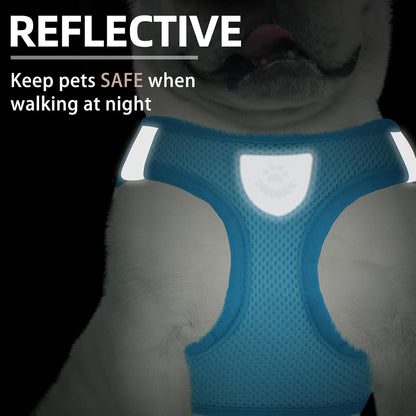 PUPTECK Adjustable Dog Harness Collar and Leash Set Step in No Pull Pet Harness for Small Medium Dogs Puppy and Cats Outdoor Walking Running, Soft Mesh Padded Reflective Vest Harnesses