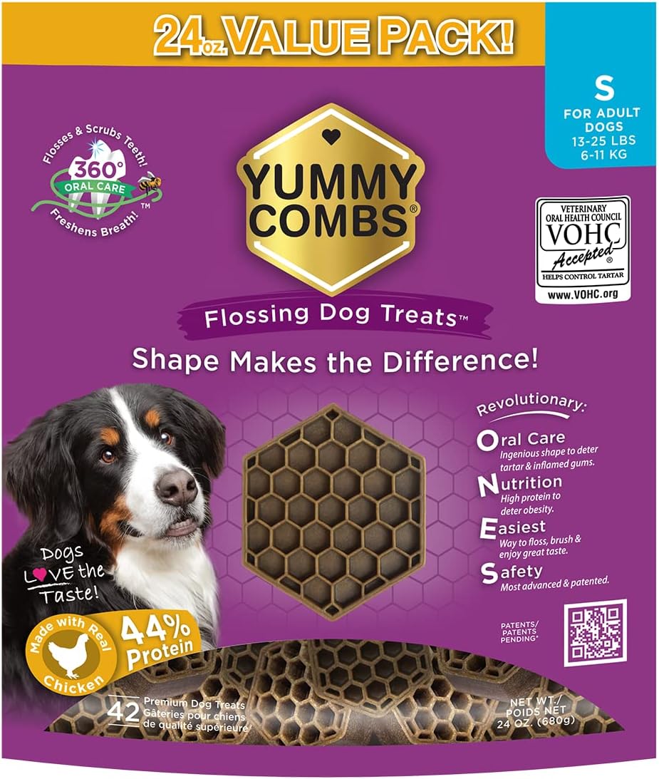 Yummy Combs Dog Dental Treats – Vet VOHC Approved – Delicious Chicken Protein – Removes Tartar with Cleaning Comb Shape – Dental Dog Treats for Small Dogs (24oz, 42 Count)