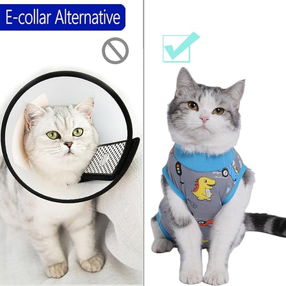 Cat Surgery Recovery Suit Professional for Surgical Abdominal Wound Or Skin Diseases E-Collar Alternative for Cats After Surgery Wear Pajama Suit (Gray, Small)