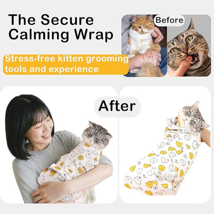 21.7'' Cat Grooming Bag for Nail Trimming - Escape Proof Pet Restraint Wrap for Cats, Calming Swaddle Burrito, Anti-Scratch Anti-Runaway & Anti-Bite, Easy Cat Clipping & Care (M (up to 6 lbs))