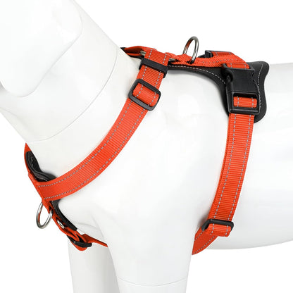 Plutus Pet Adjustable No Pull Dog Harness with Leather Accents, Heavy Duty Reflective Nylon Vest for Training, Hiking, Easy Walk Harness for Small, Medium, Large Dogs (Orange, XL)