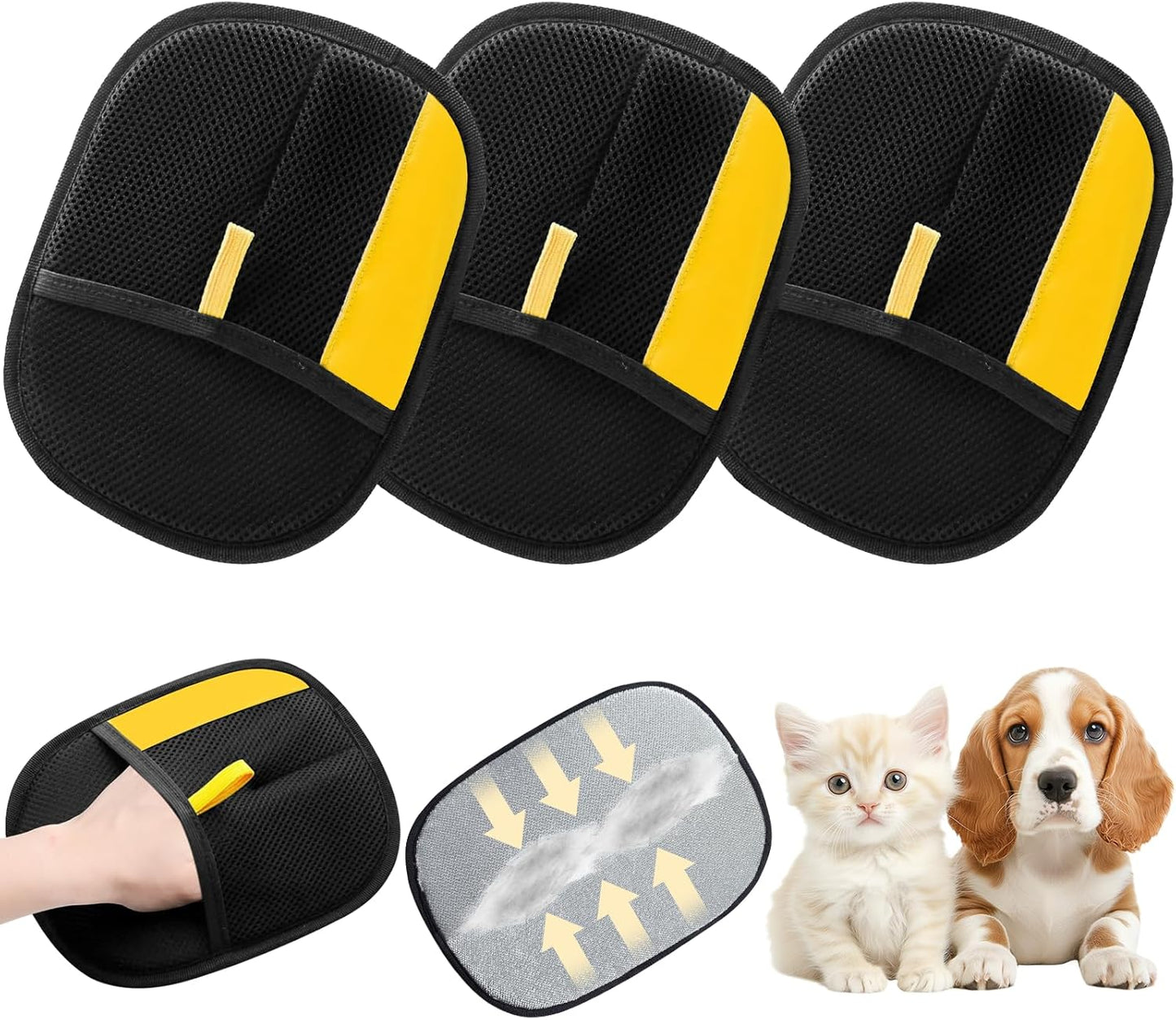 Pet Hair Removal Gloves,Electrostatic Gloves Pet Hair, Efficient Grooming Glove for Cats Dogs, Reusable Pet Hair Removal Tool for Couch, Furniture, Carpet, Curtain (3)