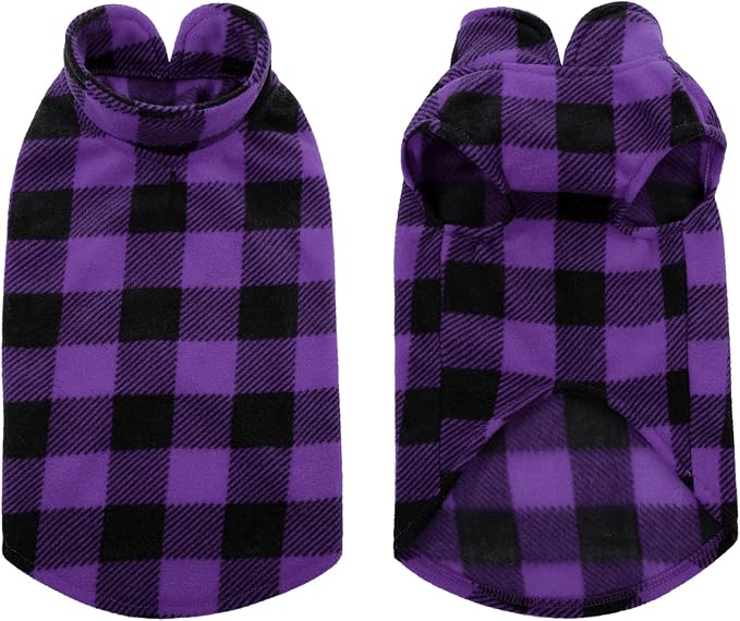 KAMA BRIDAL Spring Autumn Winter Coat Pullover Fleece Vest for Cats Small and Medium Dogs Thin Sweater Purple & Black Plaid (Purple, M)