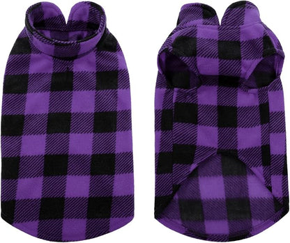 KAMA BRIDAL Spring Autumn Winter Coat Pullover Fleece Vest for Cats Small and Medium Dogs Thin Sweater Purple & Black Plaid (Purple, M)