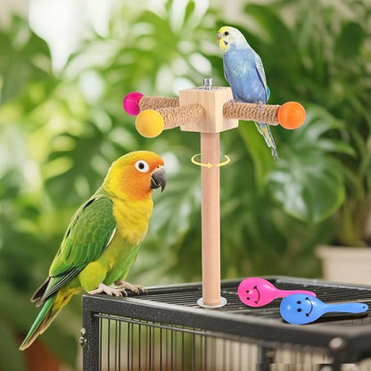 Kyouki Bird Perch Toy - Suitable for Small & Medium Parrots: Conures, Cockatiels, Lovebirds, Parakeets, Quakers, Caiques, Pionus | 360° Spinning Stand (Primary Colors, Medium Size)