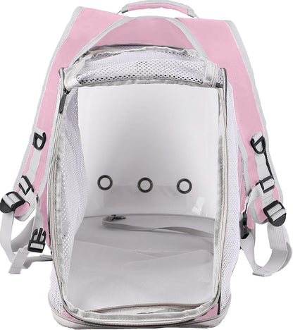 halinfer Dual Extension Pet Backpack Carrier for Large Cat and Small Puppy up to 20 Pounds, Clear Space Capsule Astronaut Transparent Bubble Window Pet Vet Travel Visit Bag